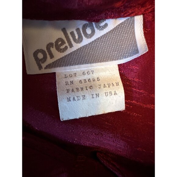 Vintage 80s Prelude Red Satin Blouse With High Collar & Button Front Womens L - Picture 3 of 4